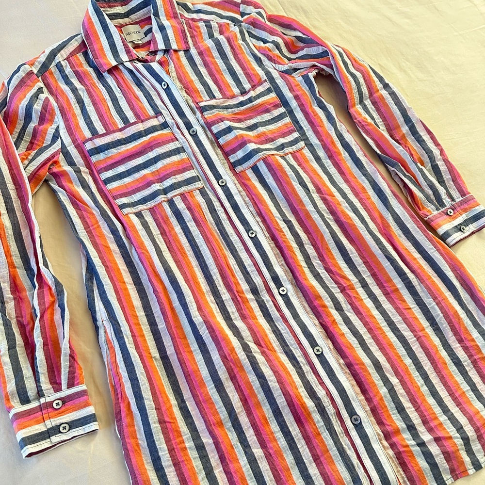 NIC + ZOE Striped Cotton Shirt Dress Size S - Picture 4 of 9